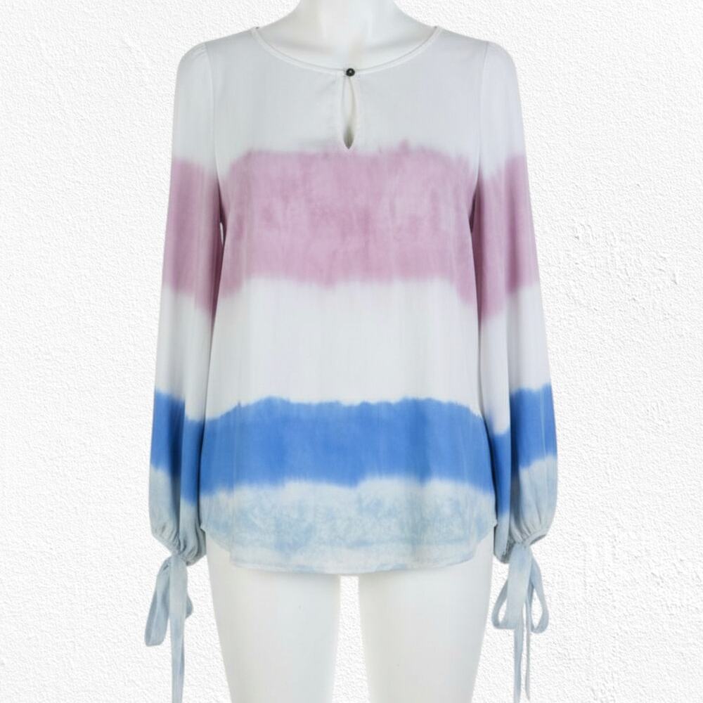 Holding Horses Tie Dye Boho Peasant Blouse Long Sleeve Rayon Top Size XS